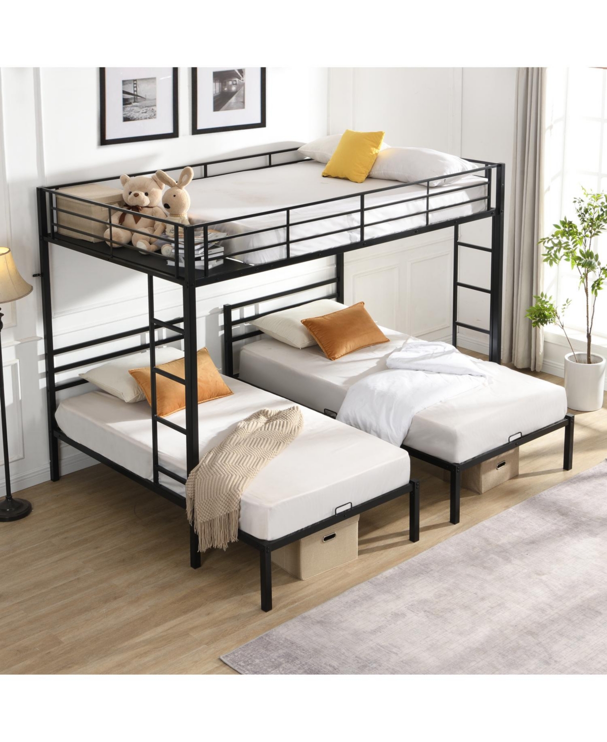 Streamdale Furniture Triple Bunk Bed Full Over Twin Metal Frame