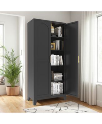 71" Metal Storage Cabinet with Doors & Adjustable Shelves (Black)