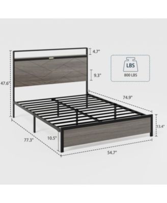 Full Bed Frame with LED Headboard & USB