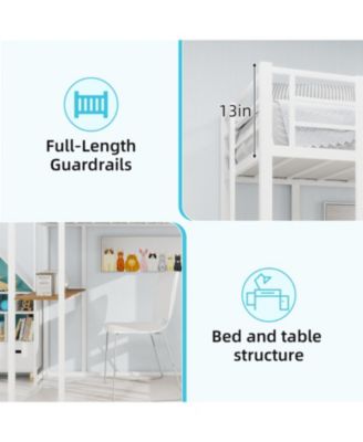 Iron Loft Bed with L-Shaped Desk and Stairs