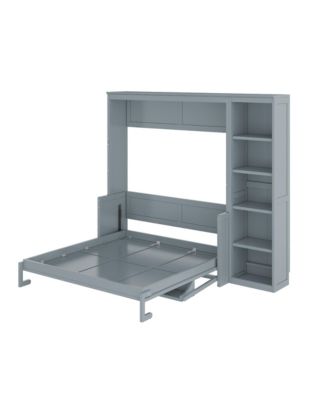 Full Size Murphy Bed with Desk and Bookshelf, Gray