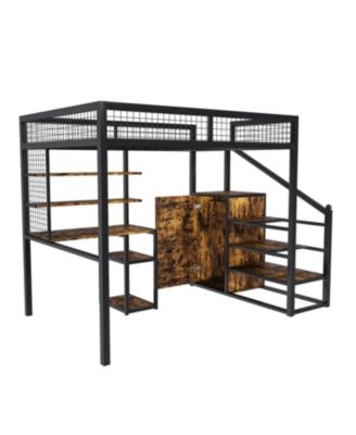 Loft Bed w/Desk & Wardrobe - Metal Frame, Stairs, Storage