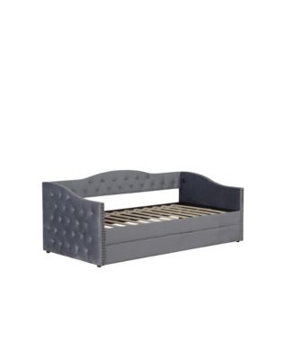  Twin Upholstered Daybed with Trundle, USB, Velvet