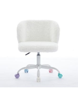 Ivory Faux Rabbit Fur Office Chair