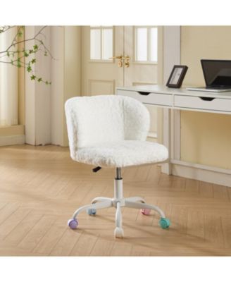 Ivory Faux Rabbit Fur Office Chair