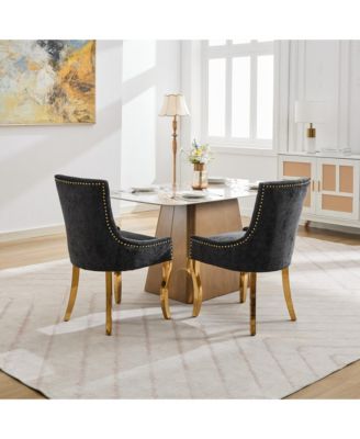 Chenille Dining Chairs, Gold Legs, Rivet Trim