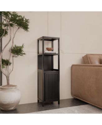 Black Linen Tower Bamboo Cabinet