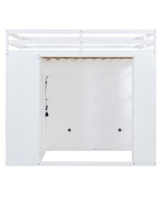 Full size Loft Bed with Drawers, Shelves and Light - White