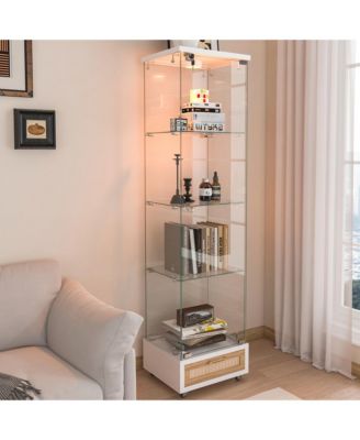 Streamdale Modern Glass Display Cabinet w/ Drawer & LED Lights