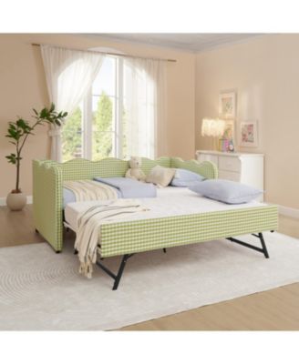 Cozy Daybed with Trundle, USB Port, Linen.