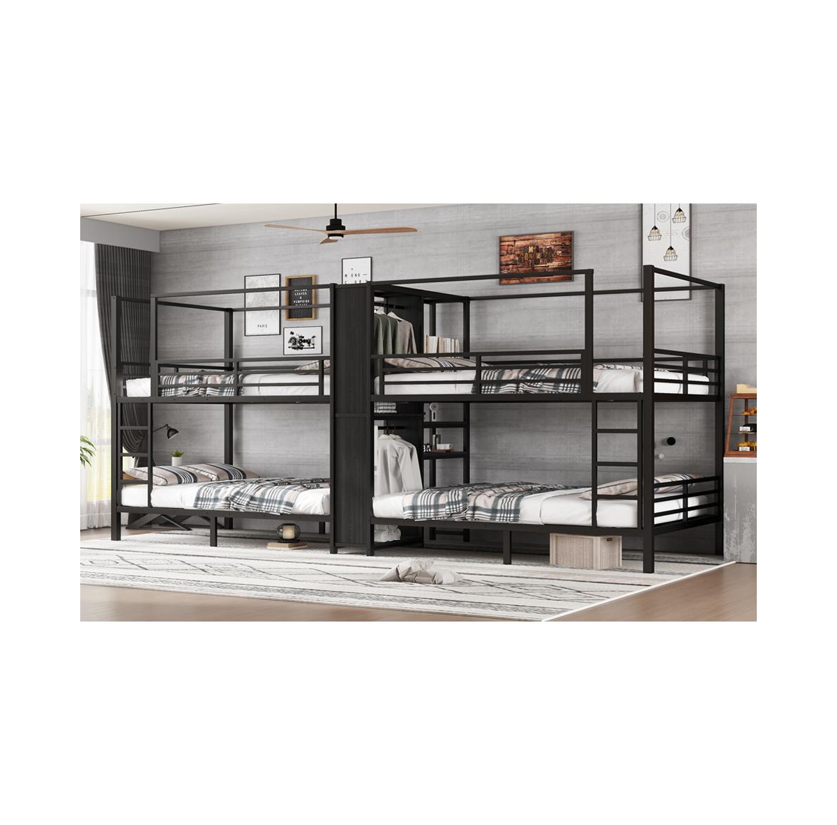 Streamdale Furniture Quadruple Metal Bunk Bed w/ Storage & Wardrobe