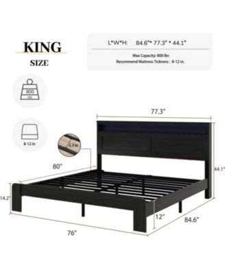 King Bed Frame with LED Headboard & USB Ports