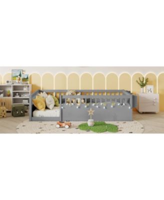 Montessori Floor Bed with Rails, Shelf & Light