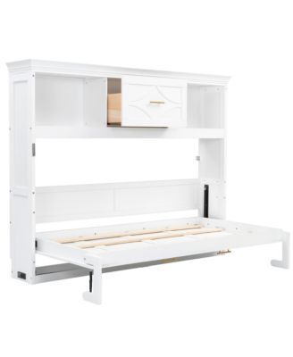 Twin Size Murphy Bed with Charging Station and a Drawer, White