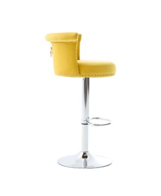 Velvet Bar Stool Set of 2, Adjustable Swivel, Silver Legs