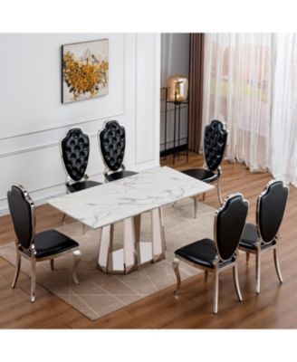 70" Faux Marble Dining Table, Mirrored Base