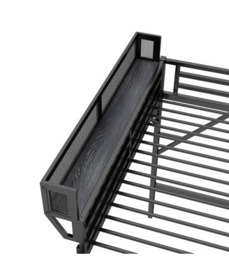 Queen Loft Bed with Shelves, Metal Frame