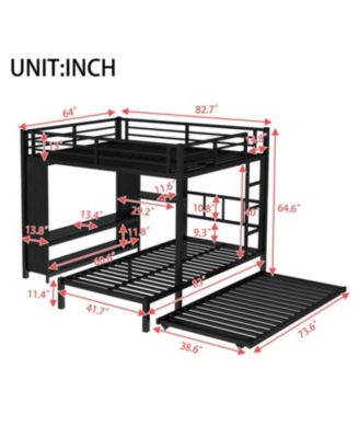 Queen/Twin Bunk Bed with Wardrobe, Trundle, Desk, Ladders