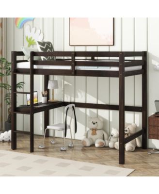 Espresso High Loft Bed with Desk & Guardrail