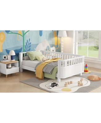 Twin Wood Platform Bed with Rails - White