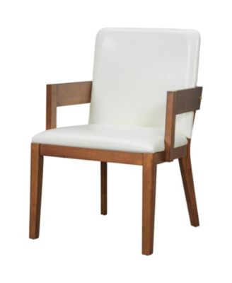 Modern Walnut Wood & White Glossy PU Leather Upholstered Dining Chairs Set of 2
