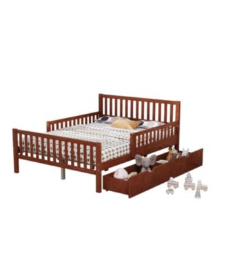 Walnut Wood Platform Bed with Guardrails & Storage