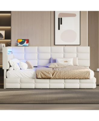 Upholstered Twin Daybed with Storage, LED Lights & Charging