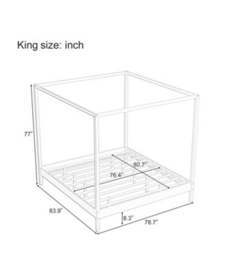 King Canopy Bed Frame - Solid Wood Platform Bed