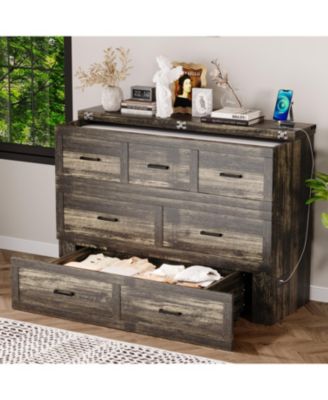 Murphy Bed Queen with Charging & Storage - Rustic Gray