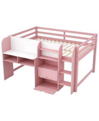 Pink Low Loft Bed with Desk, Storage & Whiteboard
