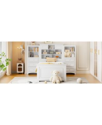 Twin Wood Platform Bed w/ Cabinet & 8 Drawers