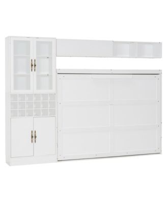 Full Size Murphy Bed Wall Bed with Sofa, Shelves USB & Light