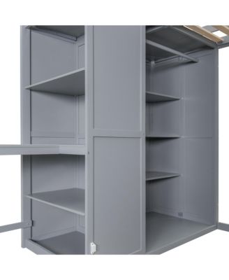 Full Size Loft Bed with Wardrobe, Desk and Shelves, Gray(OLD-LT000679AAE)