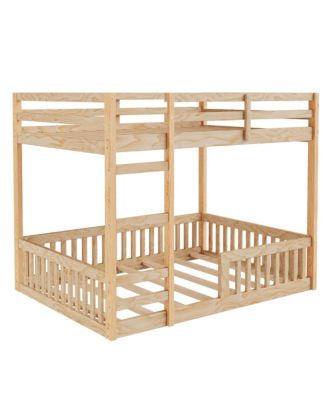 Full over Full Wood Bunk Bed with Ladder and Guardrails, Natural