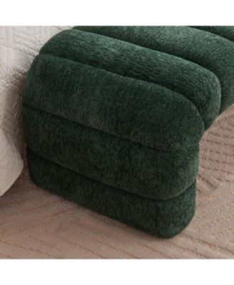  Modern Upholstered Bed Bench, Chenille Ottoman, Green