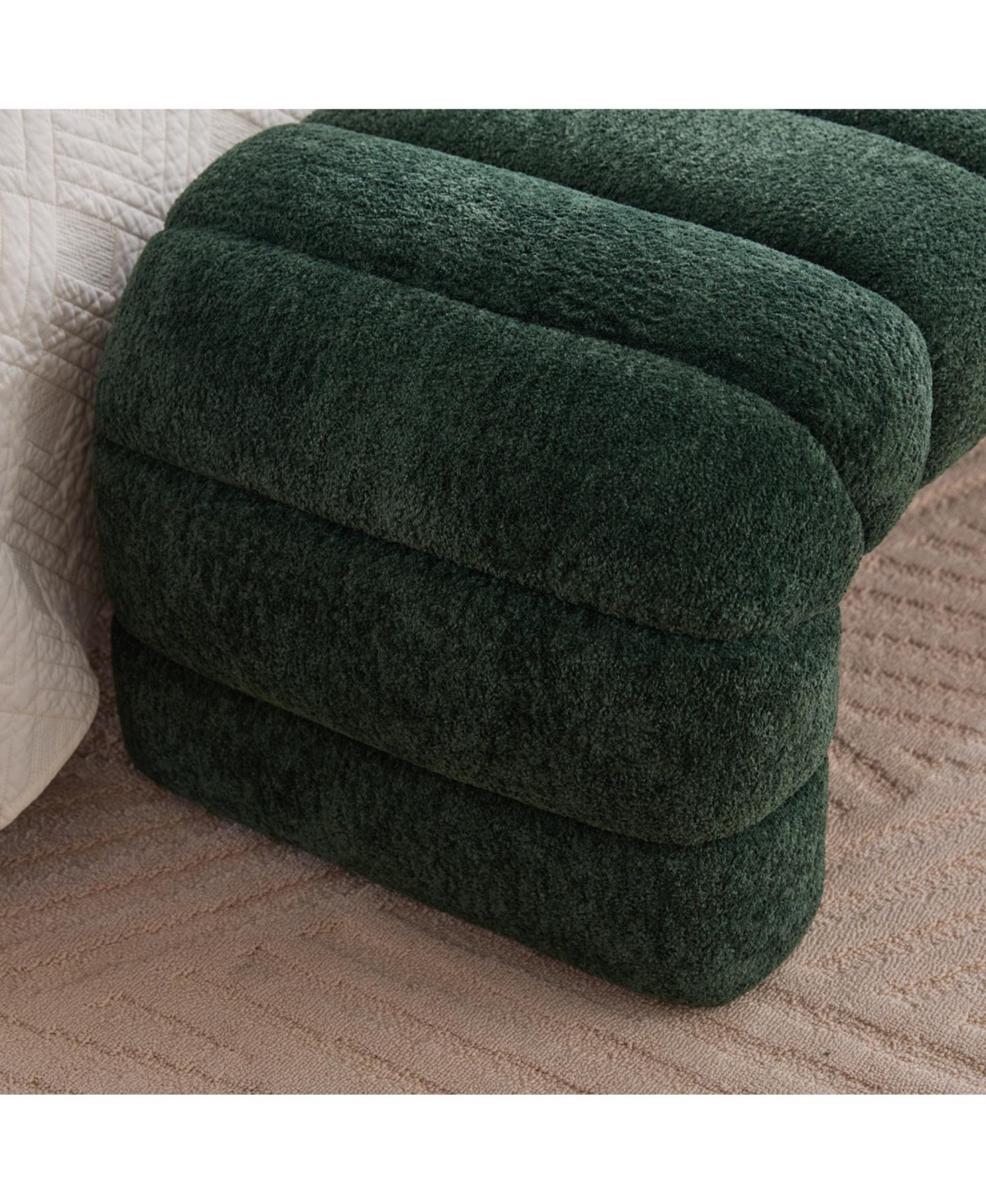 Streamdale Furniture Modern Upholstered Bed Bench, Chenille Ottoman, Green