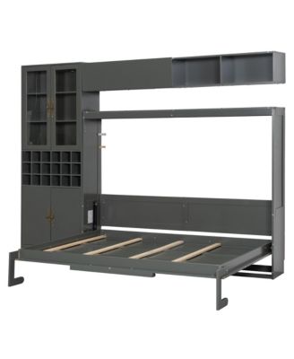 Full Size Murphy Bed Wall Bed with Sofa, Shelves USB & Light.