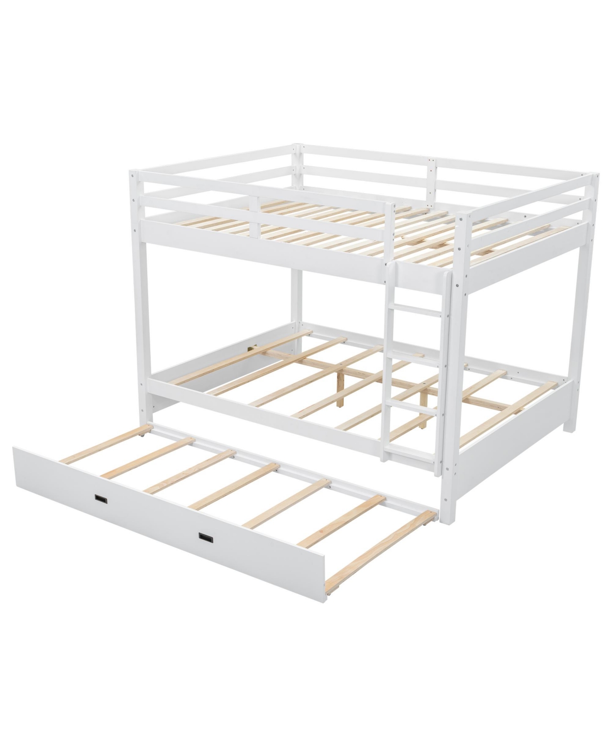 Streamdale Furniture Wood Queen Size Bunk Bed with Ladder and Trundle, White