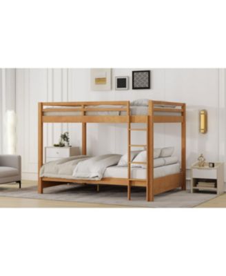 Wood Queen Size Bunk Bed with Ladder, Wood Color