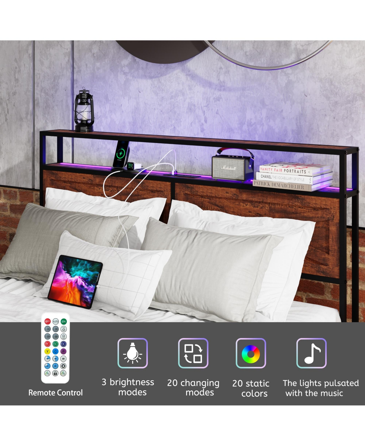 Streamdale Furniture Queen Bed Frame- Storage Headboard, 12 Drawers, Led Lights