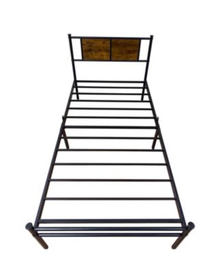 Twin Bed Frame with Wood Headboard, Metal Slats, Easy Assembly