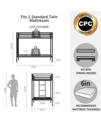 Adam Metal Twin Bunk Bed with Ladder