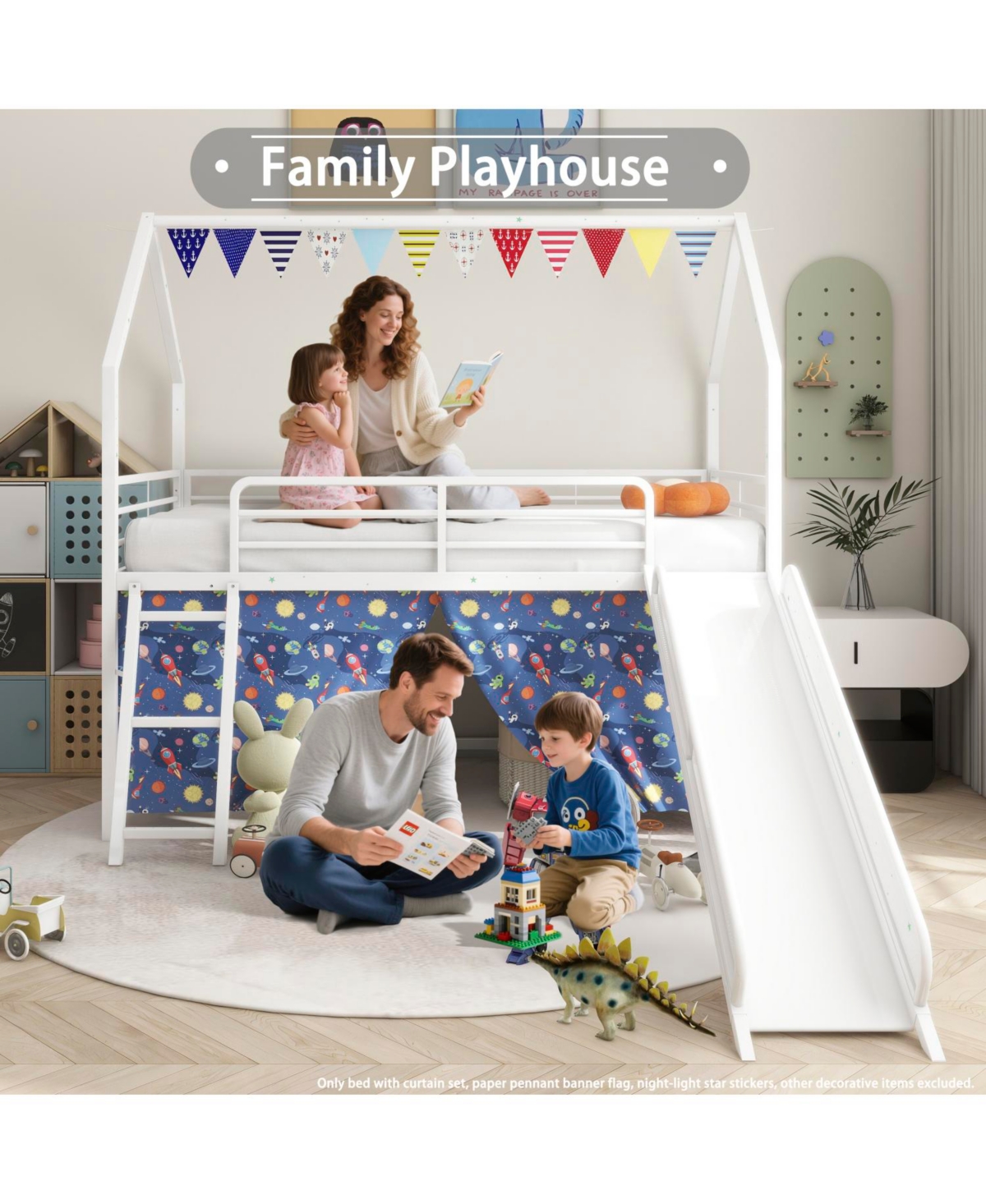 Streamdale Furniture Streamdale Jack Metal Junior Loft Bed w/ Slide, Curtain & Stickers