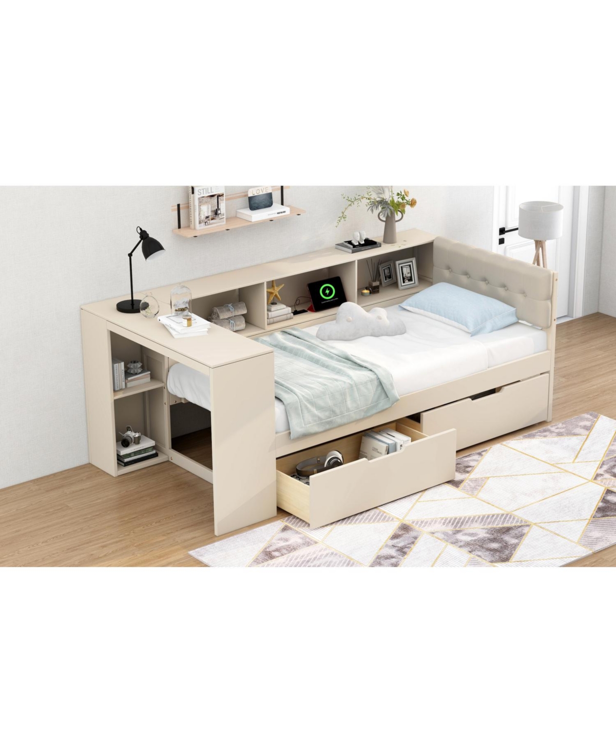 Streamdale Furniture Platform Bed with Storage, Charging Station