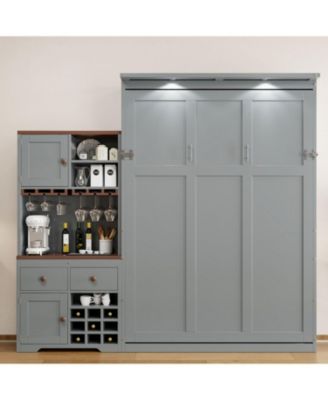 Queen Murphy Bed with Storage, Wine Rack & LED