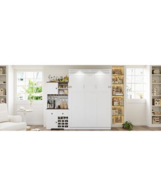 Queen Murphy Bed with Storage, Wine Rack & LED