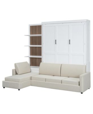 Streamdale Queen Size Murphy Bed Wall Bed with Sofa and Shelves