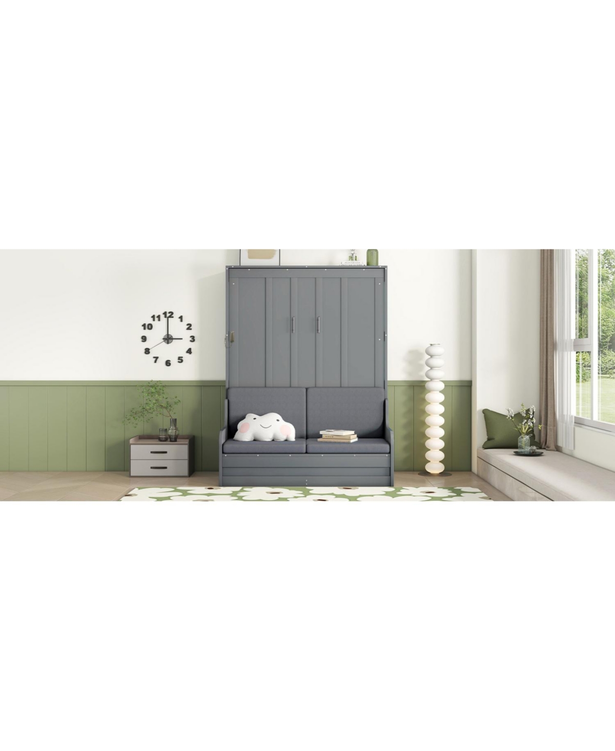 Streamdale Furniture Queen Size Murphy Bed Wall Bed with Cushion,Gray