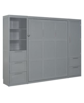  Queen Murphy Bed with Closet, Drawers & Shelves - Gray