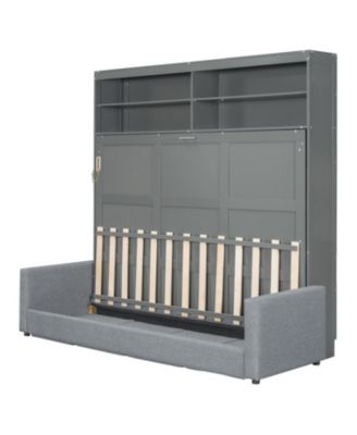 Queen Size Murphy Bed Wall Bed with Sofa,Gray